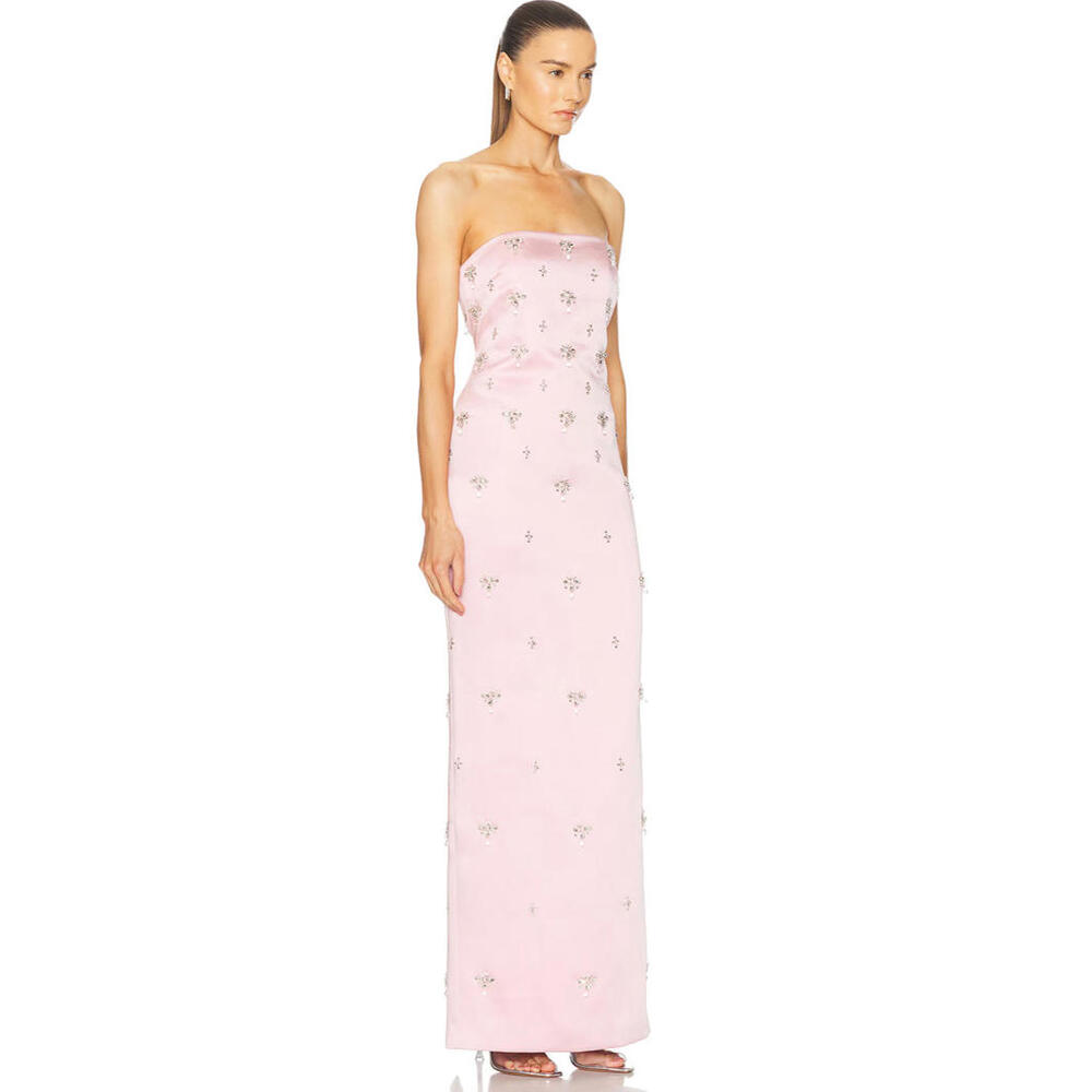 NWT $1098 Elise Blush Pink Satin Crystal Beaded Dress Gown Cocktail XS Rare - Picture 4 of 16